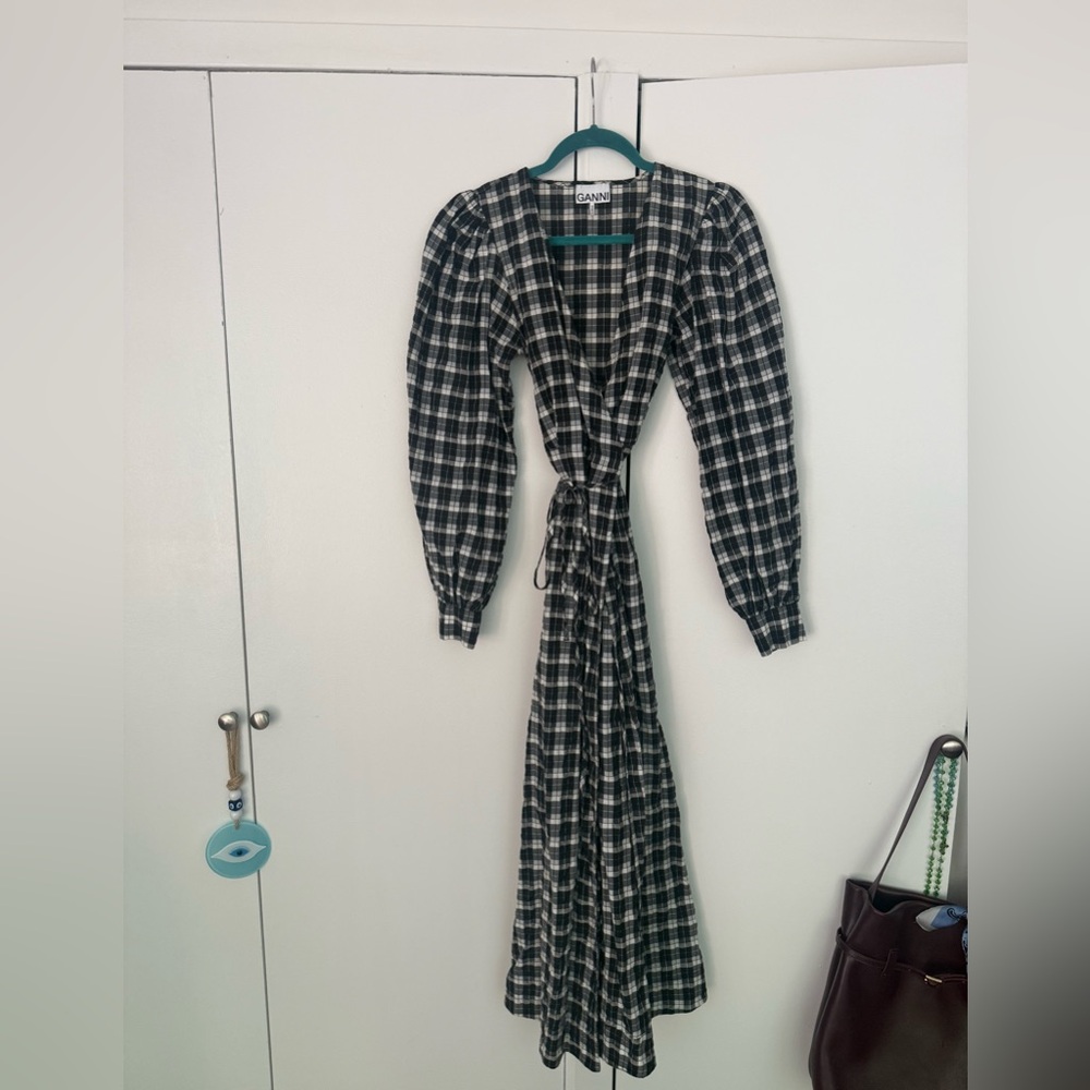 Ganni Black and White Plaid Maxi Dress